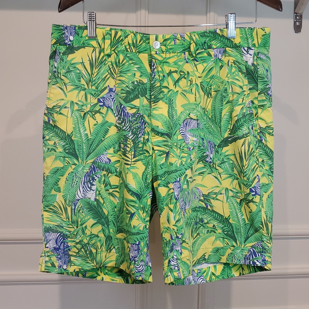 MENS Ralph Lauren Polo Golf Yellow, Green &  Zebra Tropical Shorts Size 32
